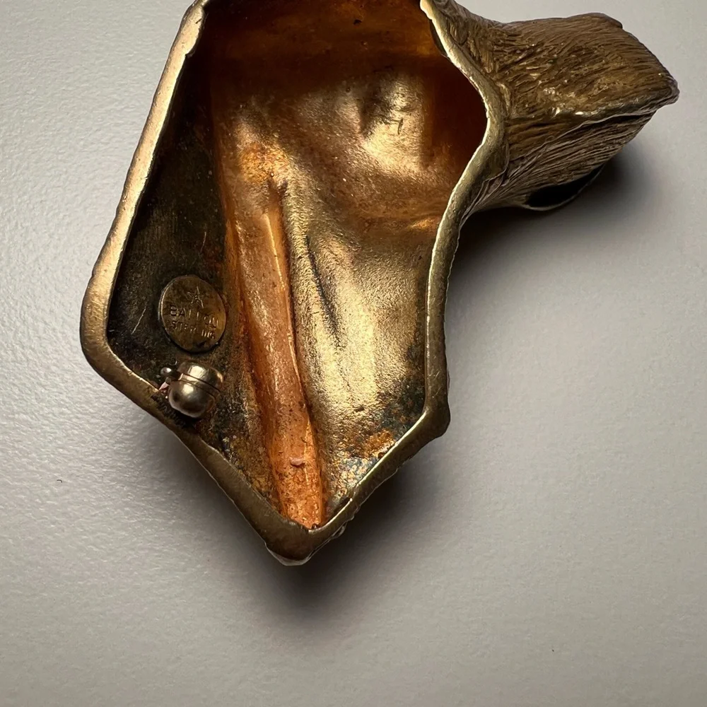 Vintage BAI YU Sterling Silver Dog Head Brooch Figural Spaniel Pin Gold Tone